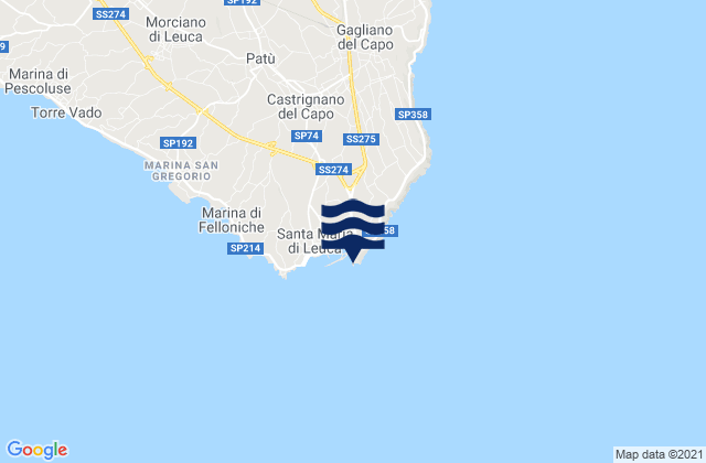 Karte der Gezeiten Punta Mèliso, Italy