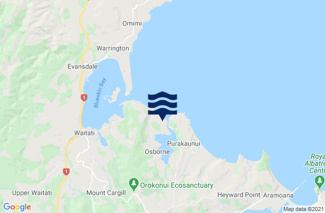 Karte der Gezeiten Purakaunui Inlet, New Zealand