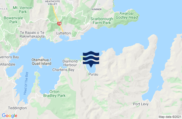 Karte der Gezeiten Purau Bay, New Zealand
