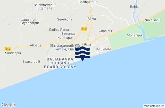 Karte der Gezeiten Puri Beach, India