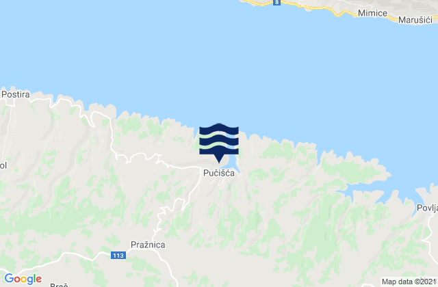 Karte der Gezeiten Pučišća, Croatia