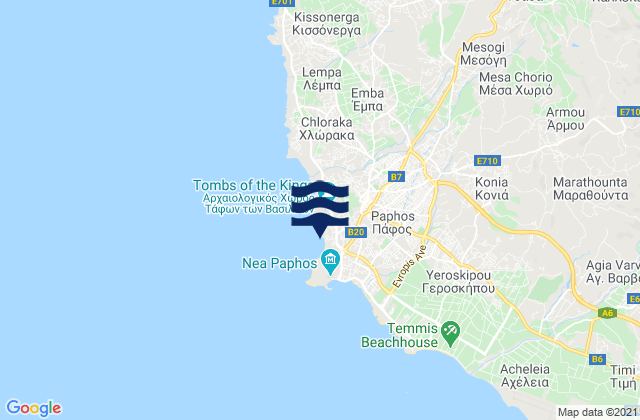 Karte der Gezeiten Páfos, Cyprus