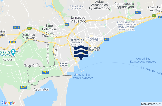Karte der Gezeiten Páno Polemídia, Cyprus