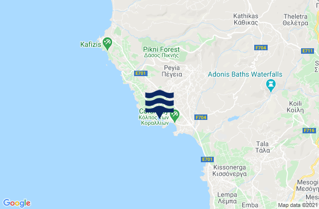 Karte der Gezeiten Pégeia, Cyprus