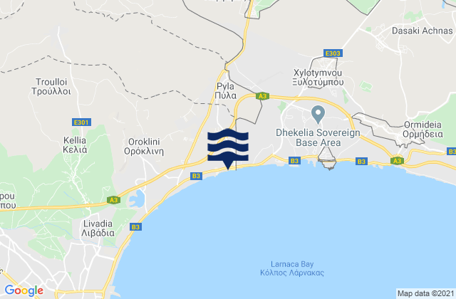 Karte der Gezeiten Pýla, Cyprus