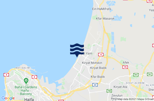 Karte der Gezeiten Qiryat Ata, Israel