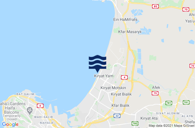 Karte der Gezeiten Qiryat Yam, Israel