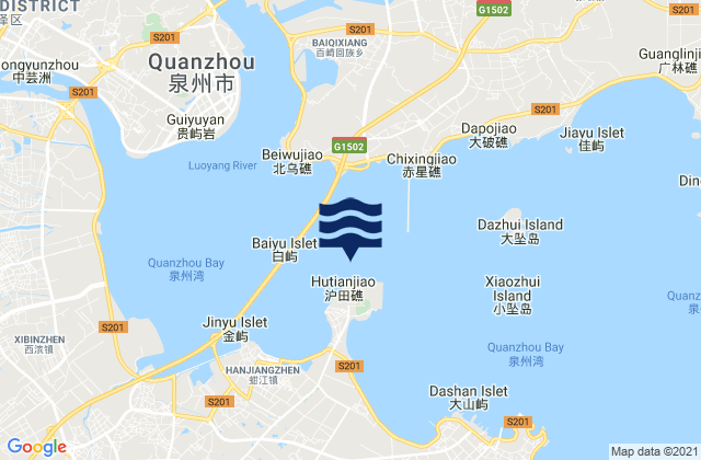 Karte der Gezeiten Quanzhou Wan, China