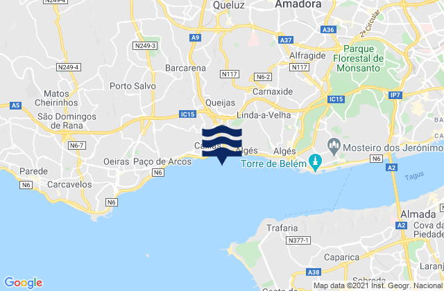 Karte der Gezeiten Queluz, Portugal