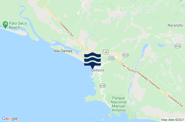Karte der Gezeiten Quepos, Costa Rica