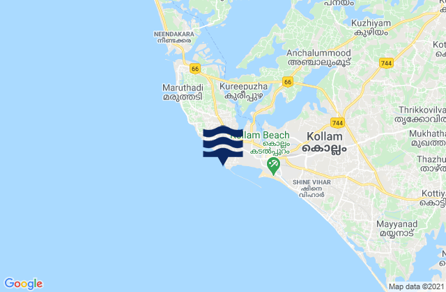Karte der Gezeiten Quilon, India