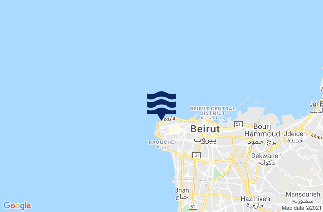 Karte der Gezeiten Ra's Bayrut, Lebanon