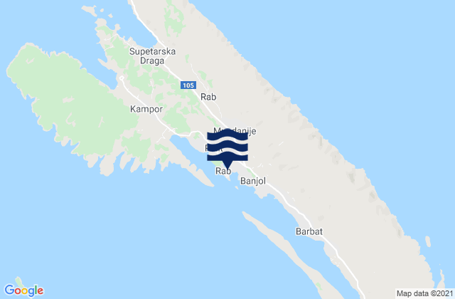 Karte der Gezeiten Rab, Croatia