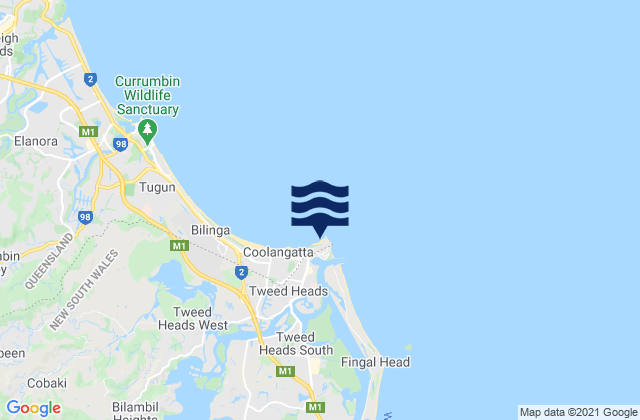 Karte der Gezeiten Rainbow Bay, Australia