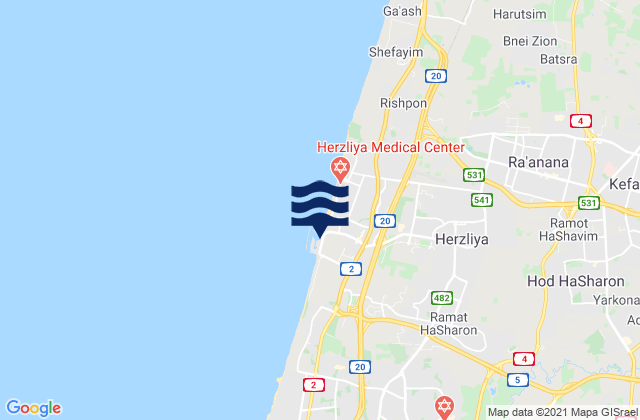 Karte der Gezeiten Ramat HaSharon, Israel