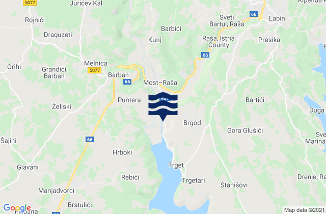 Karte der Gezeiten Raša, Croatia