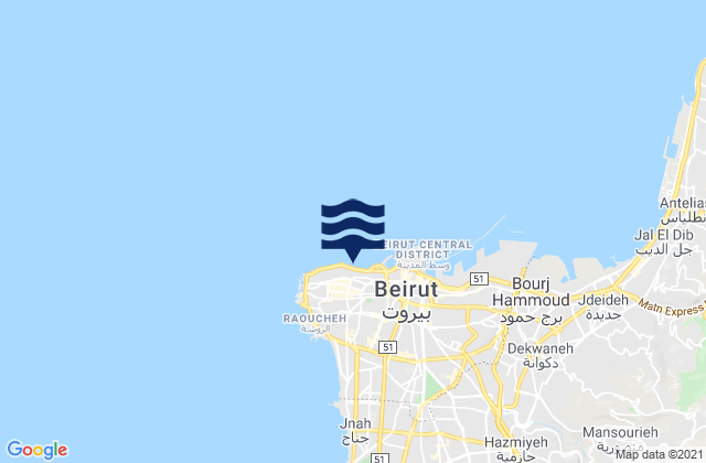 Karte der Gezeiten Ra’s Bayrūt, Lebanon