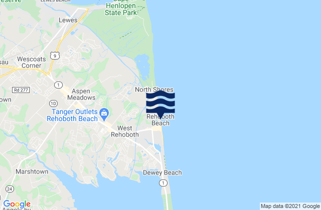 Karte der Gezeiten Rehoboth Beach, United States