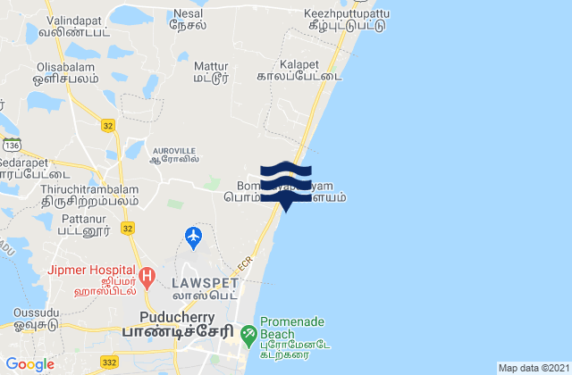 Karte der Gezeiten Repos Beach (Pondicherry), India