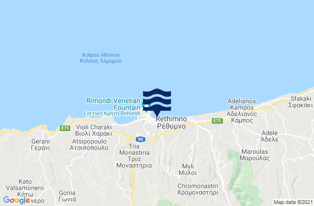Karte der Gezeiten Rethymno, Greece