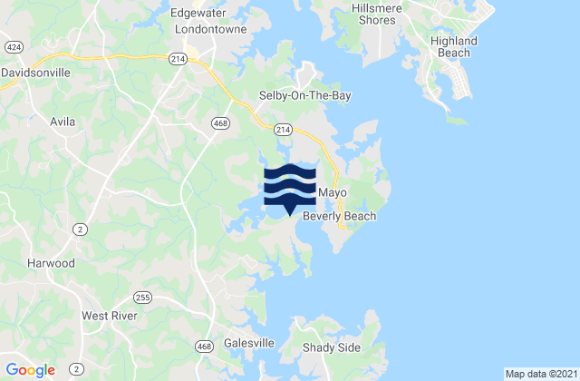 Karte der Gezeiten Rhode River (County Wharf), United States