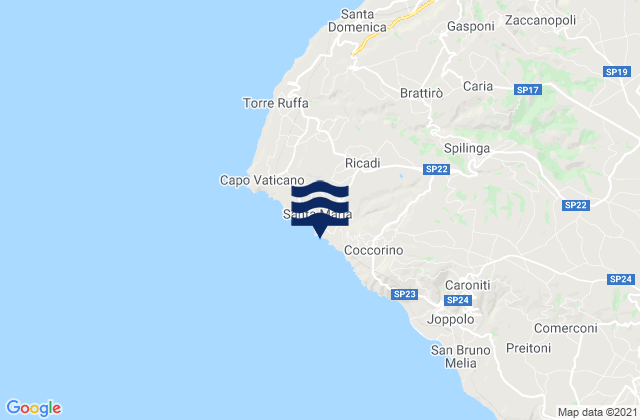 Karte der Gezeiten Ricadi, Italy