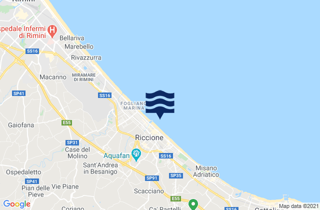 Karte der Gezeiten Riccione, Italy