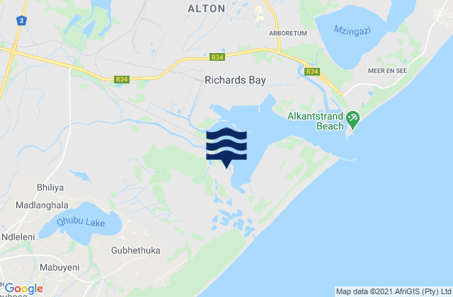 Karte der Gezeiten Richards Bay, South Africa