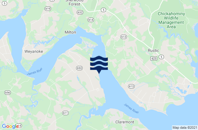 Karte der Gezeiten Richmond River Locks (James River), United States