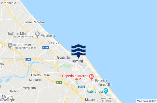 Karte der Gezeiten Rimini, Italy