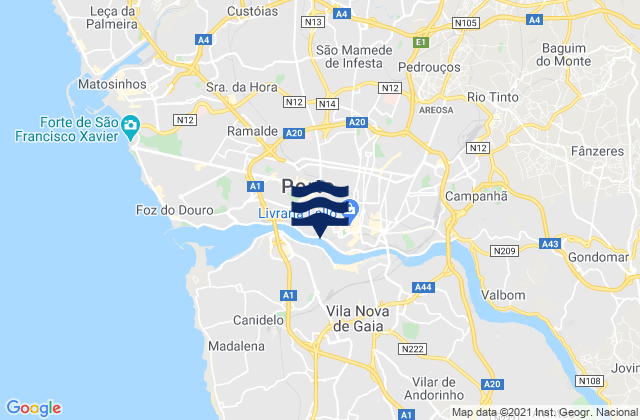 Karte der Gezeiten Rio Tinto, Portugal