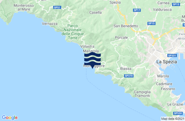Karte der Gezeiten Riomaggiore, Italy