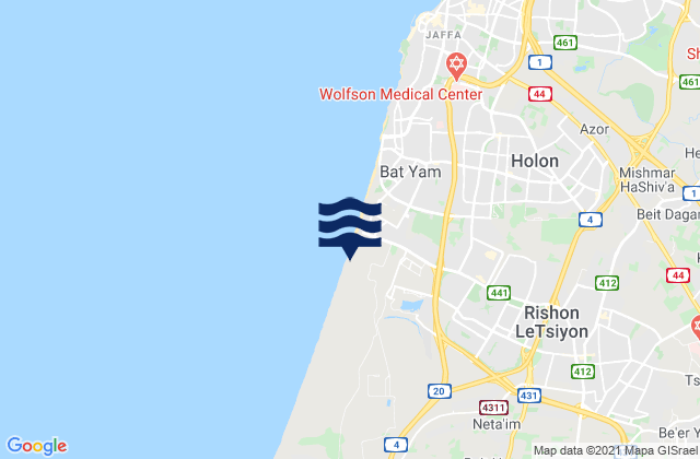 Karte der Gezeiten Rishon LeẔiyyon, Israel