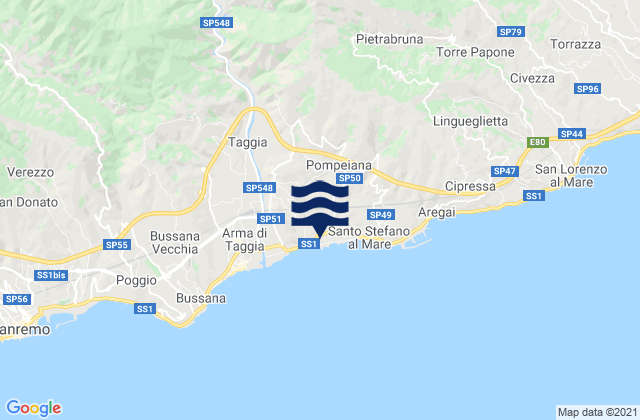 Karte der Gezeiten Riva Ligure, Italy