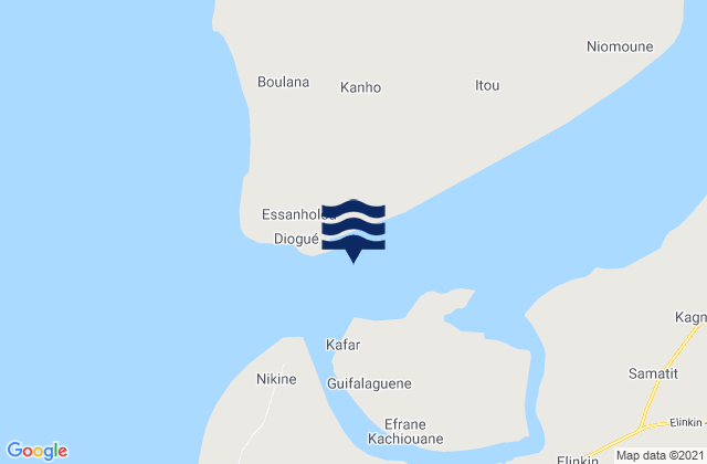Karte der Gezeiten Riviere Casamance entrance, Senegal