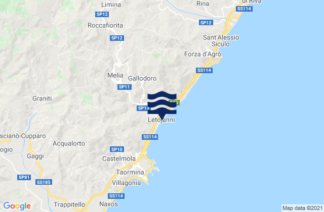 Karte der Gezeiten Roccafiorita, Italy