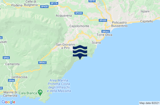 Karte der Gezeiten Roccagloriosa, Italy