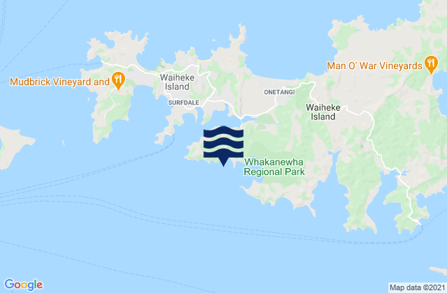 Karte der Gezeiten Rocky Bay (Whakanewha Bay), New Zealand