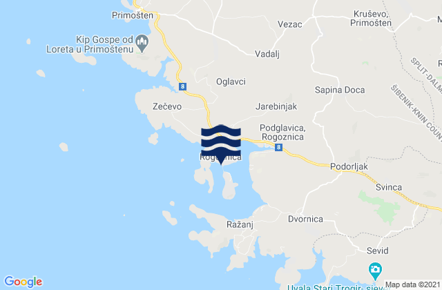 Karte der Gezeiten Rogiznica, Croatia