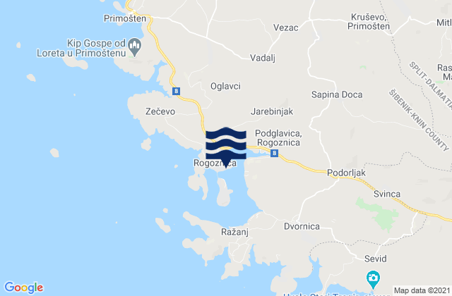 Karte der Gezeiten Rogoznica Općina, Croatia