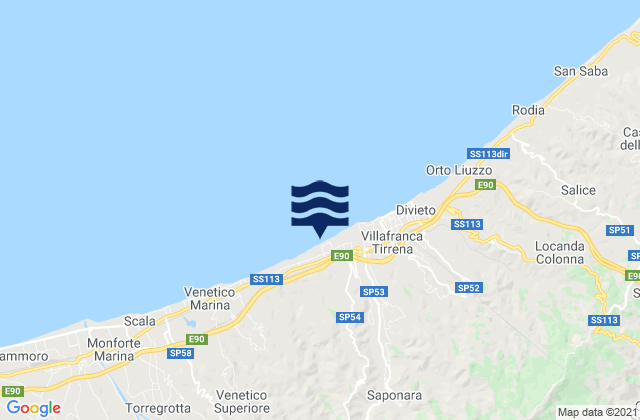 Karte der Gezeiten Rometta Marea, Italy