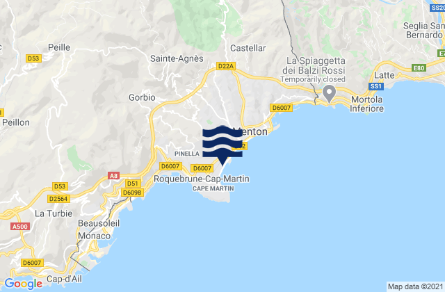 Karte der Gezeiten Roquebrune-Cap-Martin, France