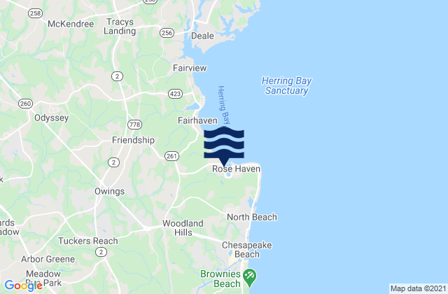 Karte der Gezeiten Rose Haven Herring Bay, United States