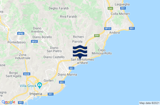 Karte der Gezeiten Rossi, Italy
