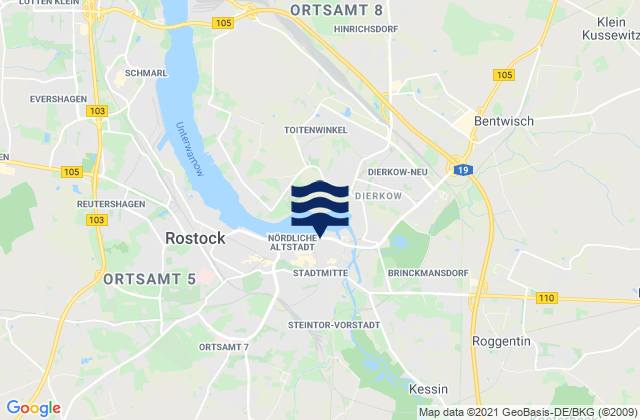Karte der Gezeiten Rostock, Germany