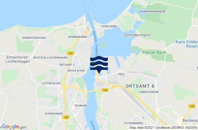 Karte der Gezeiten Rostock Port, Germany