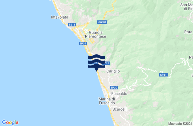 Karte der Gezeiten Rota Greca, Italy