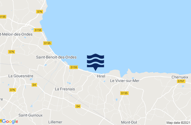 Karte der Gezeiten Roz-Landrieux, France