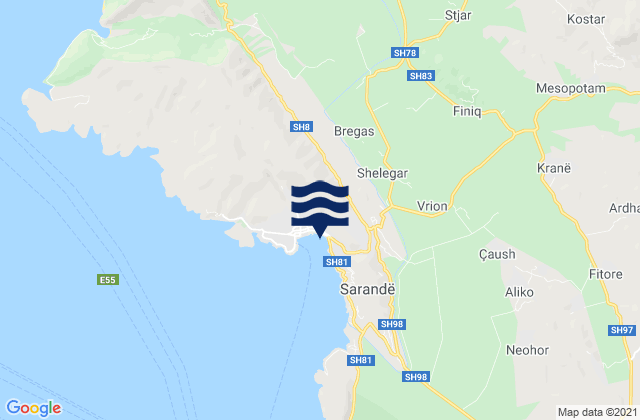 Karte der Gezeiten Rrethi i Delvinës, Albania