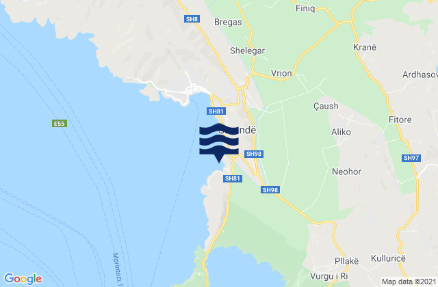 Karte der Gezeiten Rrethi i Sarandës, Albania